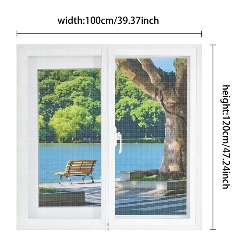 White Zipper Window Screen Set, No-Drill Easy Install, Open-and-Close Design, Breathable Mosquito & Bug Protection