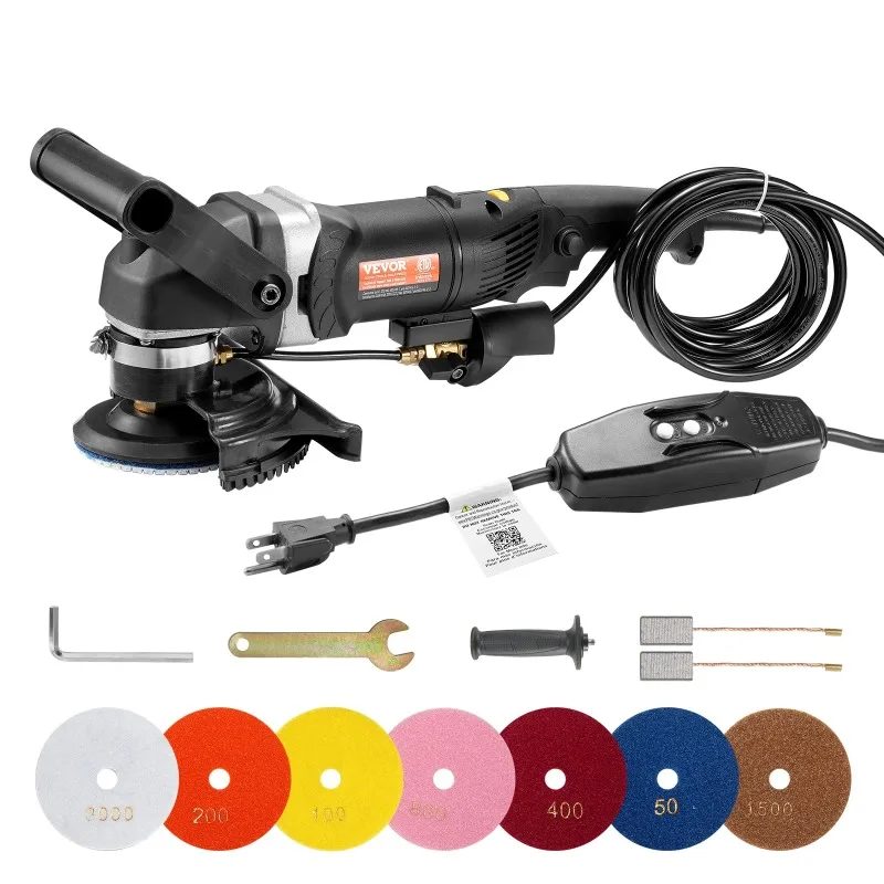 SucceBuy Wet Polisher 800W Concrete Grinder W/ 6 Variable Speed and 7 Polishing Kits Wet Grinder Machine for Polishing Grinding