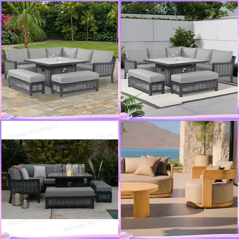 4 Piece Outdoor Patio Furniture Set Aluminum Wicker Rattan Sofa Sectional Couch Waterproof All Weather Garden Lounge Chair
