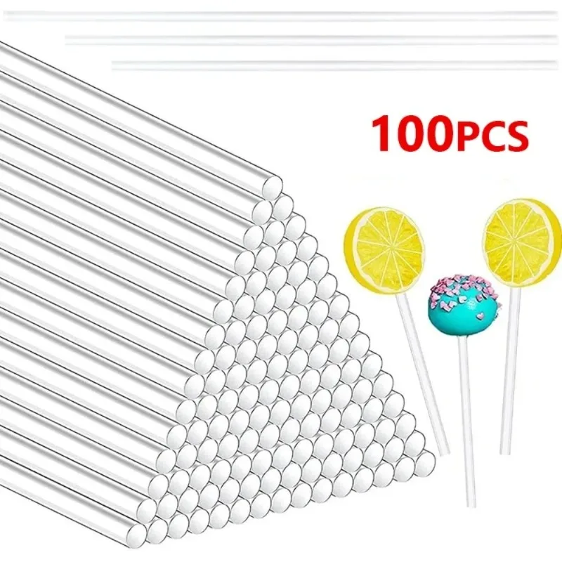 100Pcs Clear Acrylic Lollipop Sticks Reusable Food Grade Cake Pop Sticks Candy Chocolate Cupcake Toppers DIY Home Baking Decor