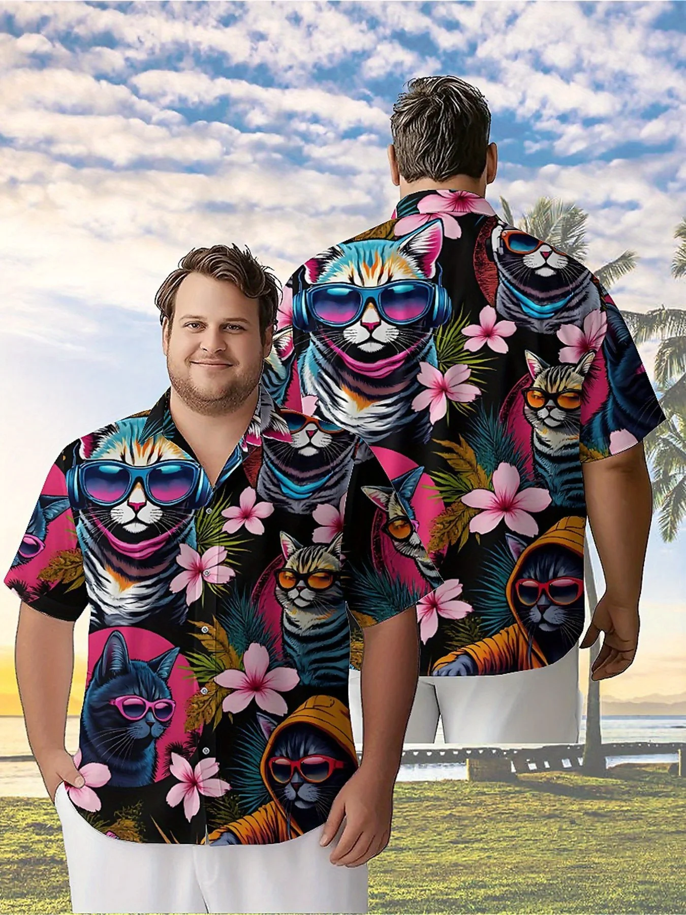 

Men's Plus Size Hawaiian Shirts Tropical Cat Trend Pattern,New in Summer Fashion Tops,Hip Hop Rock Streetwear