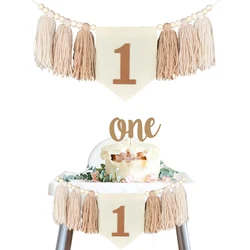 Pancarta para silla alta de 1er cumpleaños, guirnalda bohemia hecha a mano con cuentas de madera y borlas, decoración para fiesta de primer cumpleaños, accesorio de fotografía, 1 ud.