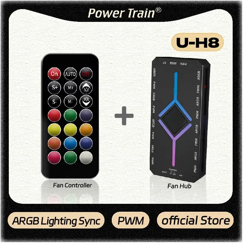 Power Train U-H8 5V 3PIN PWM ARGB HUB Computer Case Fan Light Synchronous Bottom magnetic design with Light Remote Controller