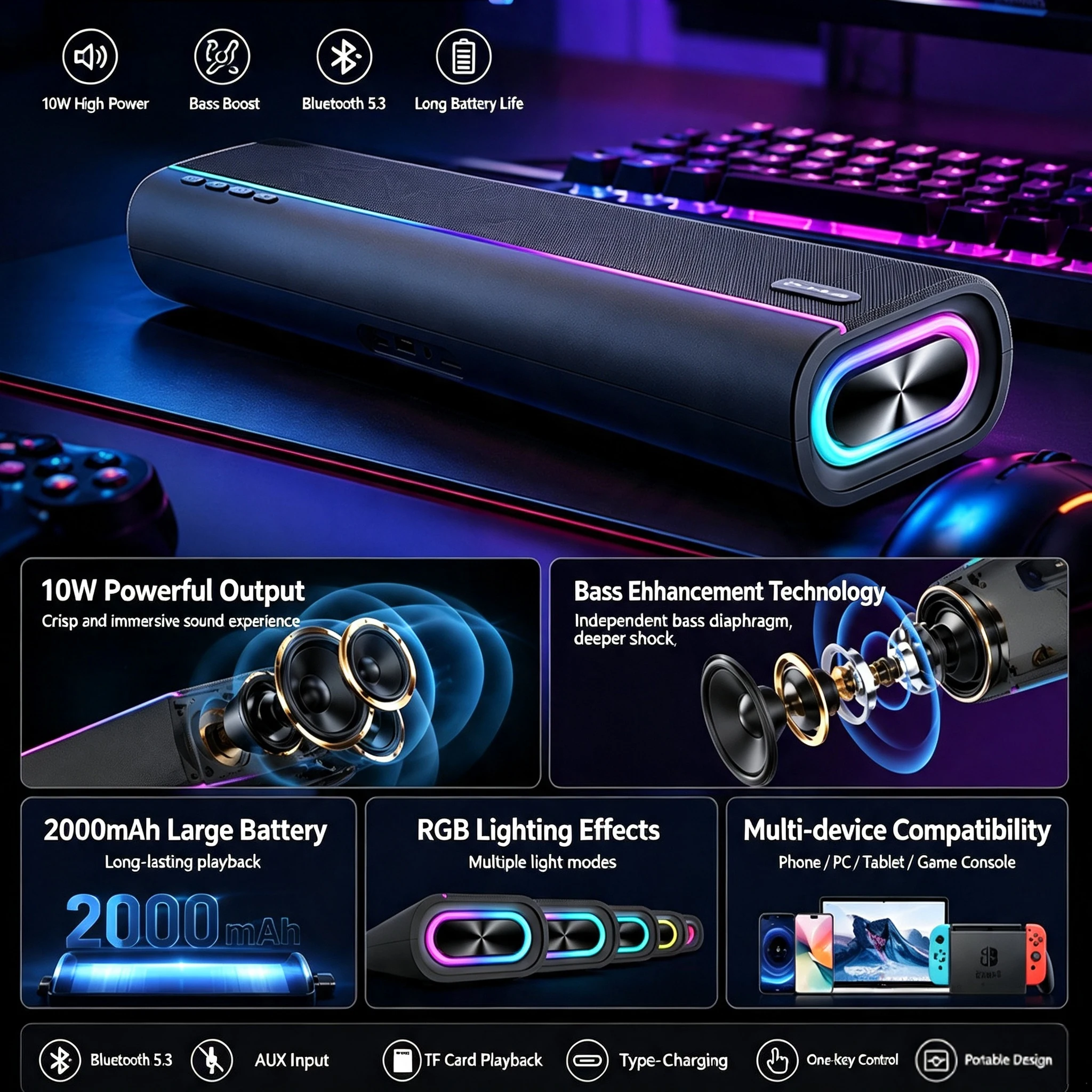 HiFi-Bluetooth-Lautsprecher fü – Rgb Computer Soundbar For Pc Bewertung und Preis