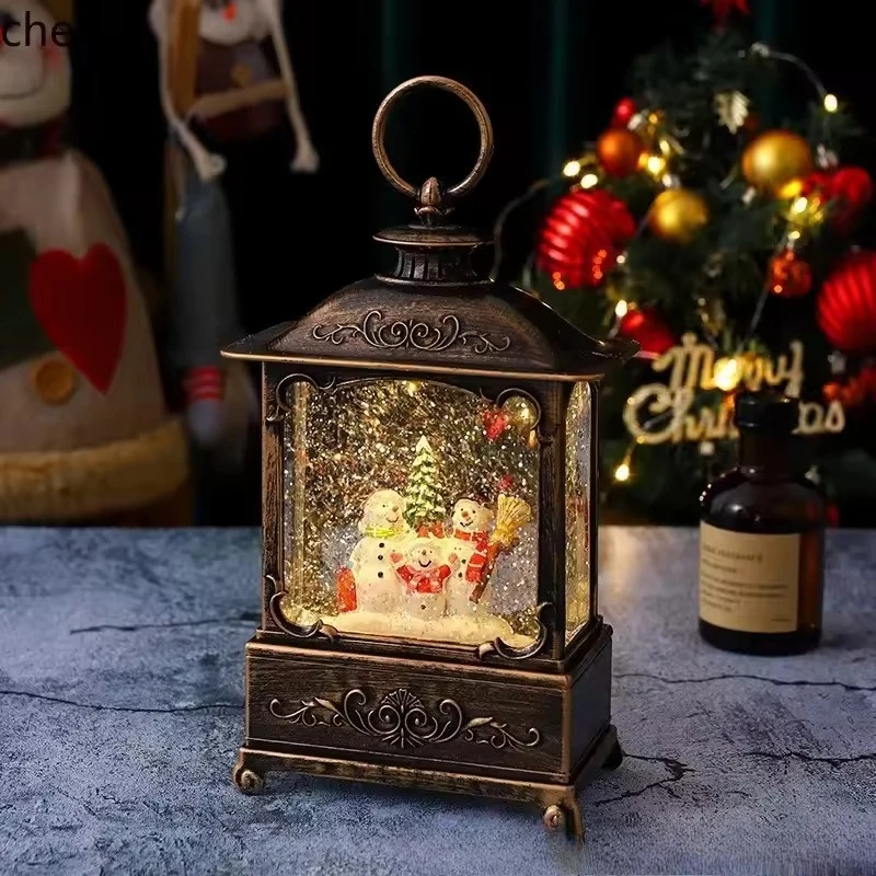 Christmas decorations night light portable small oil lamp snow water filling music box music box flat wind lamp ornament