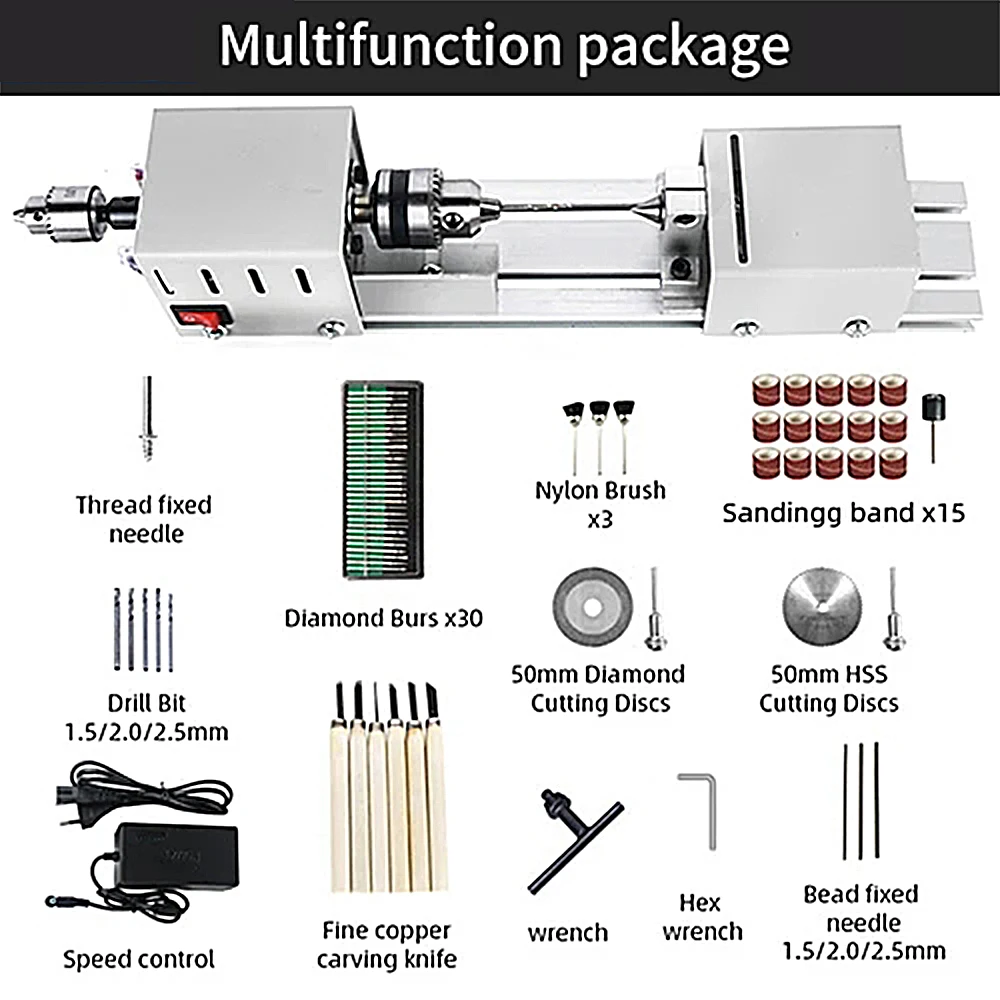 Mini Wood Lathe Machine 12-24V DC DIY Woodworking Miniature Buddha Pearl Lathe Grinding Polishing Beads Wood Drill Rotary Tool