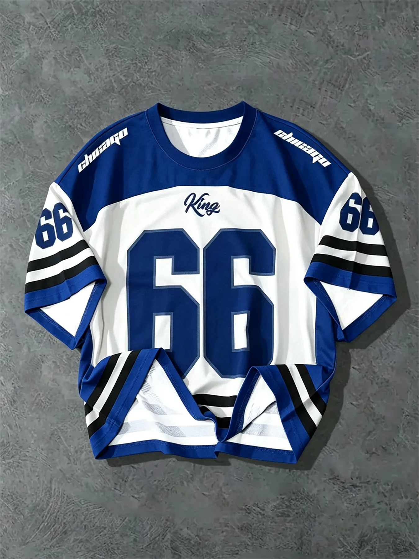 Men Vintage Chicago 66 King Print Football Jersey Color Block Striped Short Sleeve Streetwear Casual Sports Tee For Fans