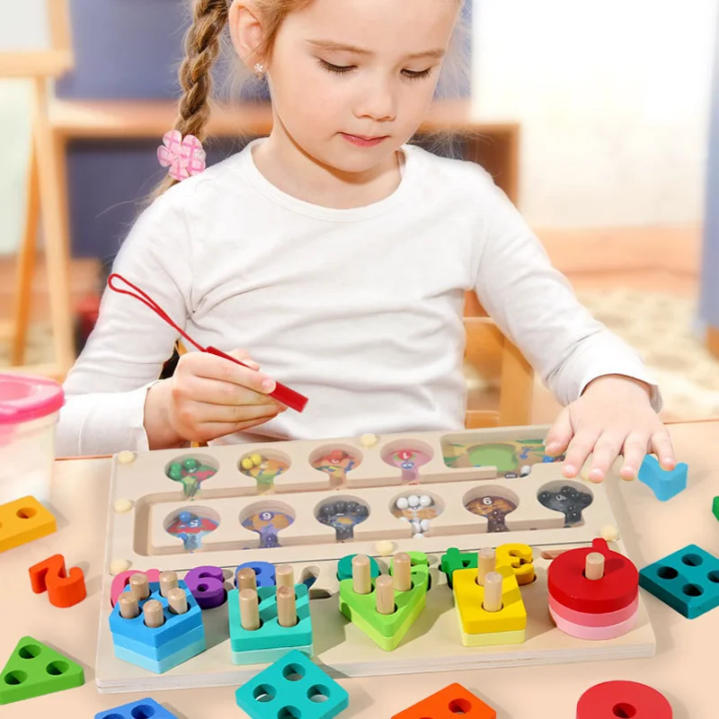 Jouets Montessori pour enfants, labyrinthe de tri magnétique en bois, jeu de société, géométrie des couleurs, apprentissage de la Cognition, jouets éducatifs pour enfants