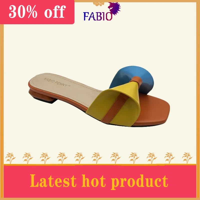 FABIO PENNY European Ladies Fashion elegant Flare Low heels Casual and comfortable open-toed square toe women's slippers