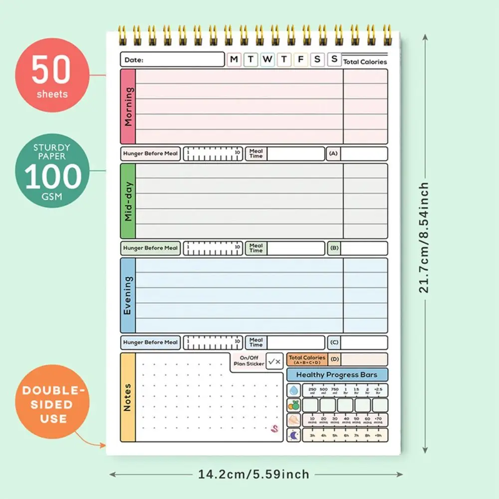 New A5 Daily Calorie Planner Notebook Resuable Tear-Off Design Grocery List Notepad Refillable Undated Planner Kitchen Use