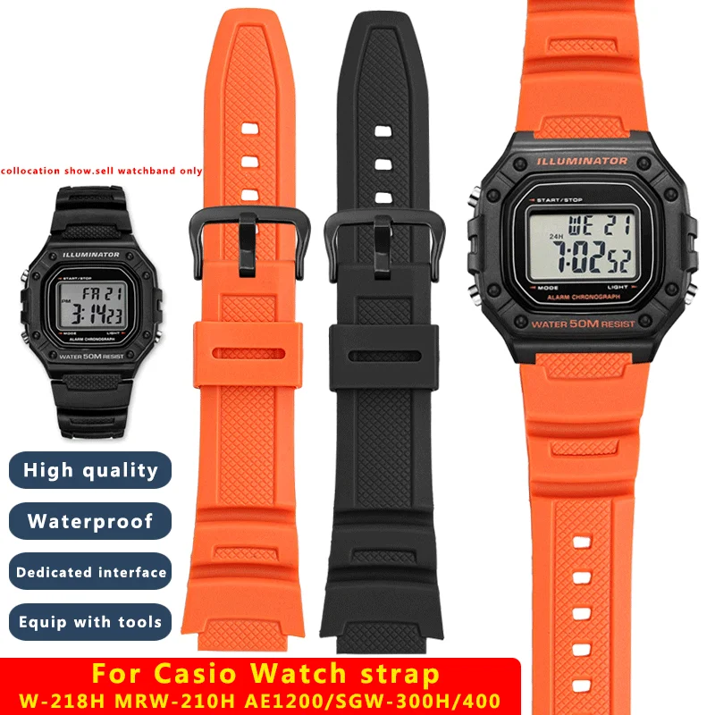 Outdoors movement Silicone Watch strap For Casio W-218H MRW-210H AE1200/SGW-300H/400 Black orange blue Pupil Rubber Watchband