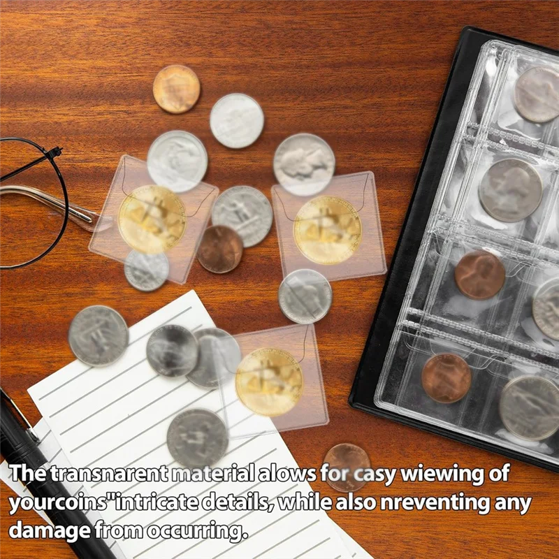 

200Pcs Single Pocket Coin Sleeves Holders Clear PVC Coin Protectors Individual Plastic Coin Holders,2.2 X 2.2 Inch