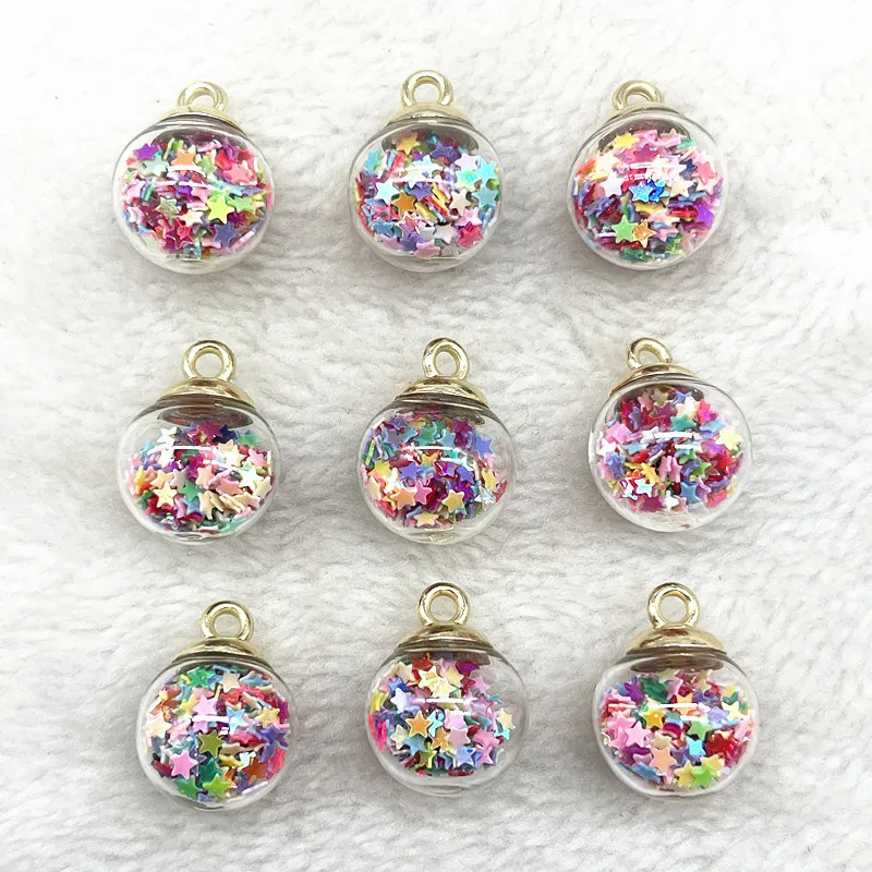 New 16mm Colorful Transparent Ball Glass Star/Round Charms Pendant Find Hair Accessories Jewelry Charms Earring