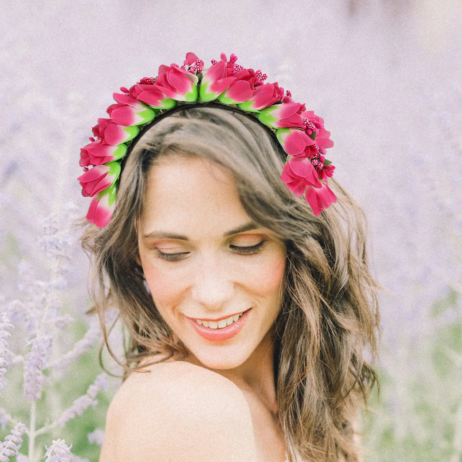 Tulip Flower Crown Headband for Women Exquisitely Crafted Floral Headpiece Soft Comfortable Wedding Bridesmaid Party Tea Party