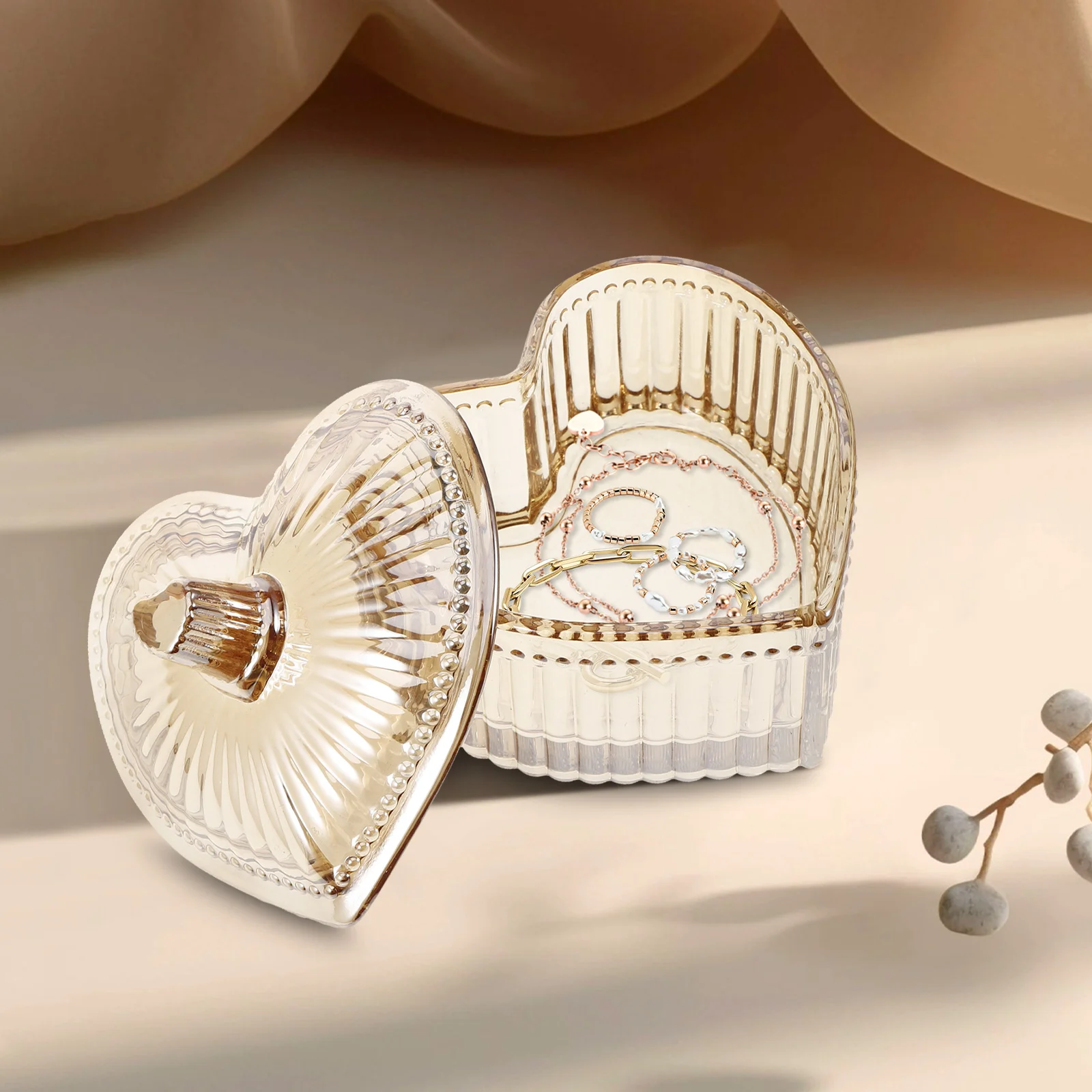 

Heart Storage Jar Jewelry Box Candy Container Desktop Decorative Trinket Organizer Glass Storage Jar