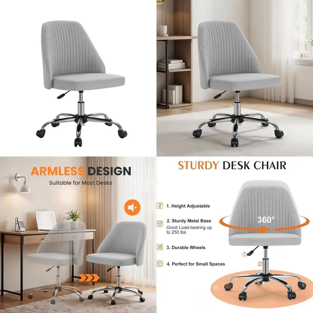 

Modern Grey Fabric Swivel Chair with Adjustable Height for Home Office Desk, Living Room, and Bedroom