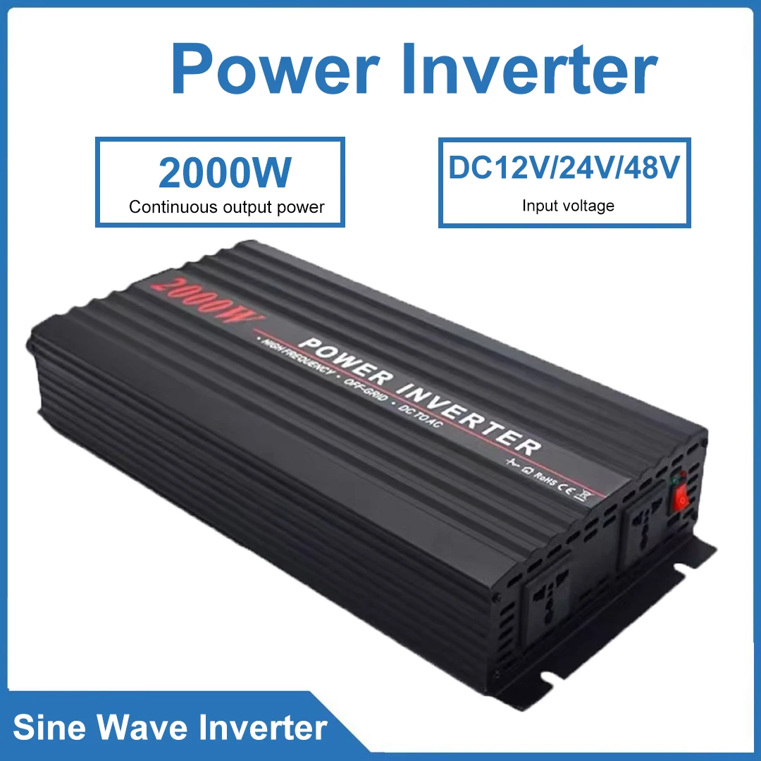 2000W Pure Sine Wave Power Inverter DC12V/24V/48V Car Power Inverter For Electric Tools Office Equipment Industrial Equipment