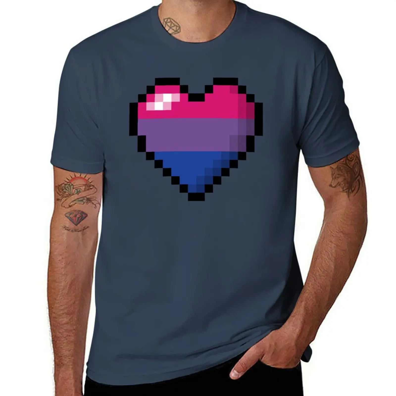 

Large Pixel Heart Design in Bisexual Pride Flag Colors T-Shirt t shirts with prints t shirts for man pack cotton T-Shirt