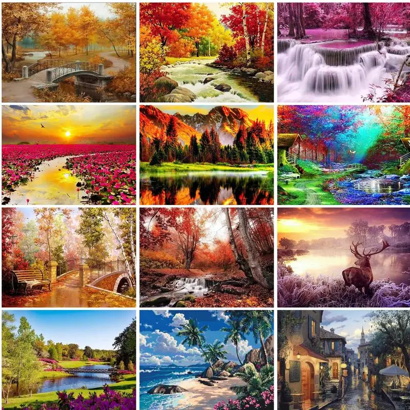 

GATYZTORY Diamond Embroidery Autumn tree Cross Stitch Kit 5D DIY Diamond Painting Scenery Mosaic Rhinestones Home Decoration