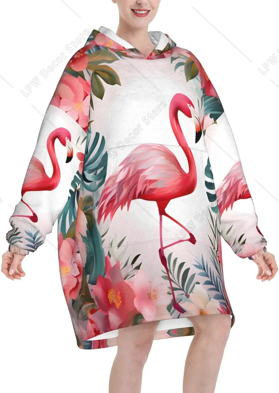 Floral Wearable Blanket Hoodie For Women Men Adult,Soft Warm Blanket Flannel Hooded Sweatshirt With Pocket