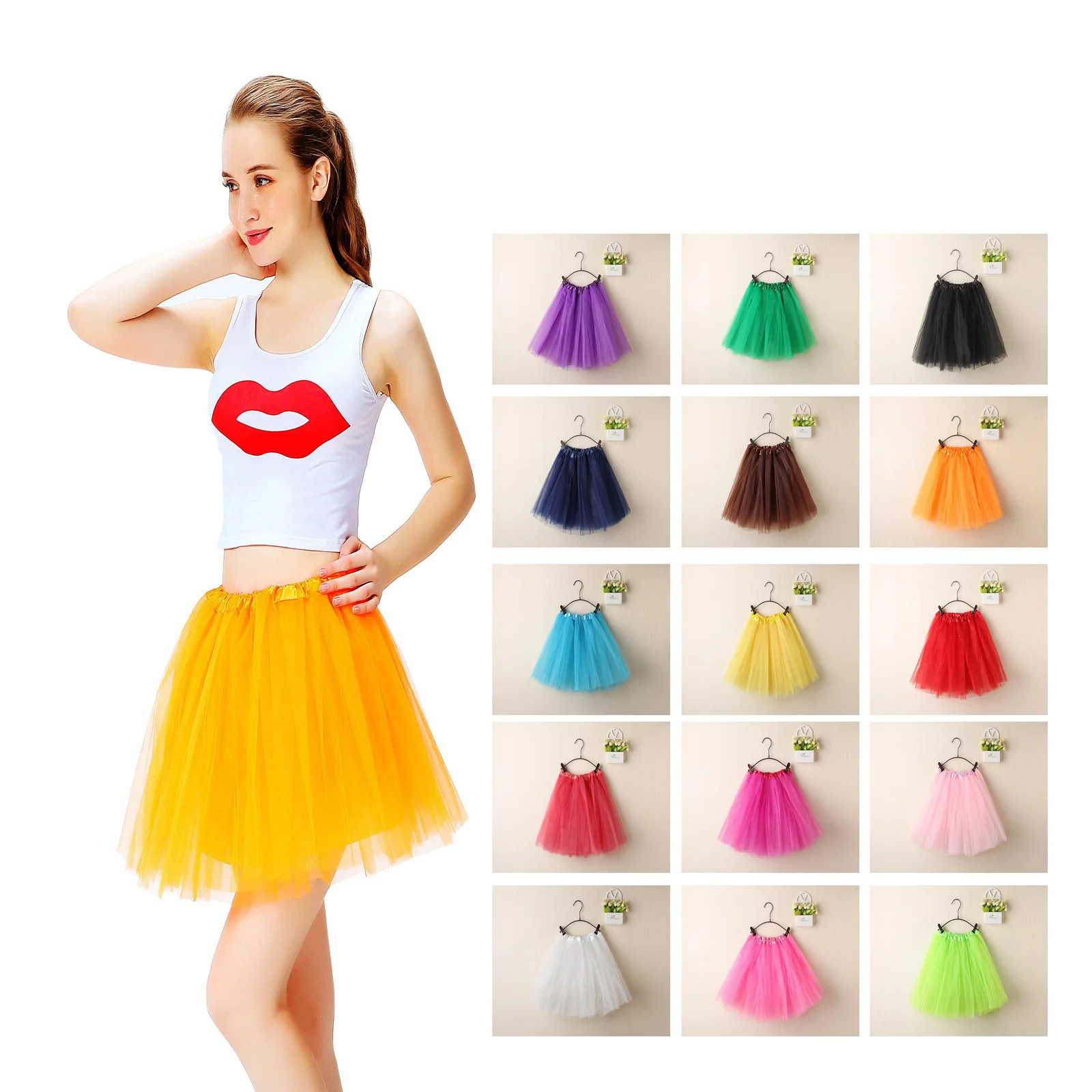1Pc Schattige Carnaval Dans Performance Rok Kleurrijke Tule Rok Pofrok Voor Volwassenen