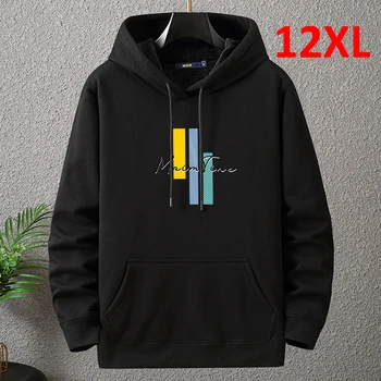 ฤดูใบไม้ร่วงฤดูหนาวหนาขนแกะHoodieผู้ชาย 12XL 10XL PlusขนาดHoodiesชายพิมพ์Hooded Pulloverขนาดใหญ่ 12XLหลวมHoodiesสีฟ้า