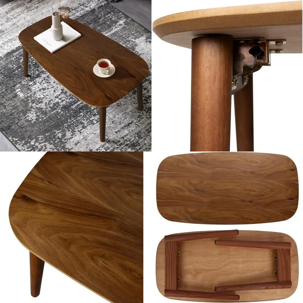 

Folding Coffee Table Walnut Finish, Space-Saving Side Table for Compact Living