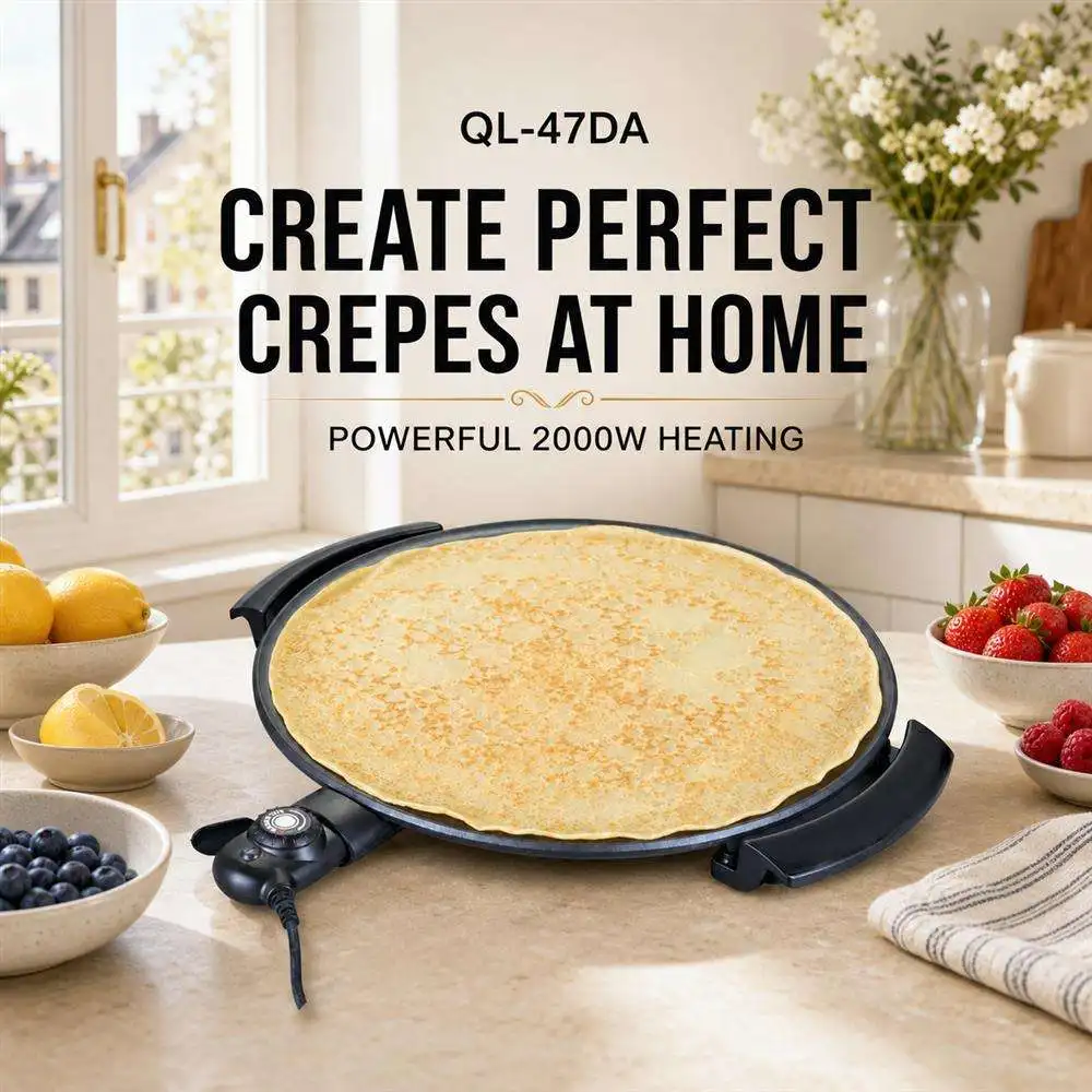 Electric Injera Maker 18.5 Inch 2000W Non-Stick Crepe Griddle Adjustable Temperature Flatbread Pancake Pizza Cooker with Lid