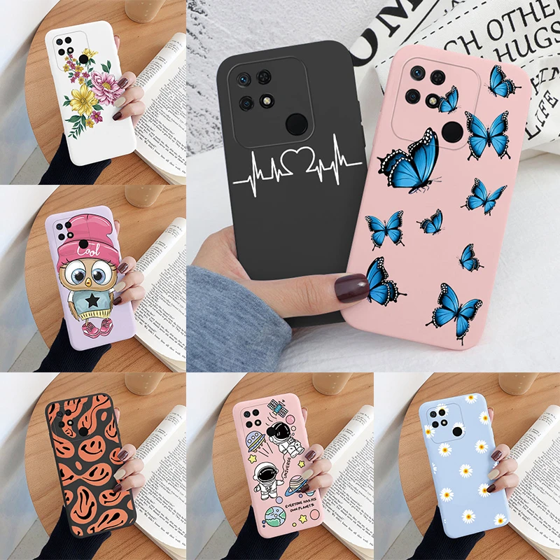 For Redmi 10C Case Colorful Face Cute Heart Soft TPU Fundas Shockproof Bumper Phone Cover For Redmi 10 C Redmi10C Butterfly Capa