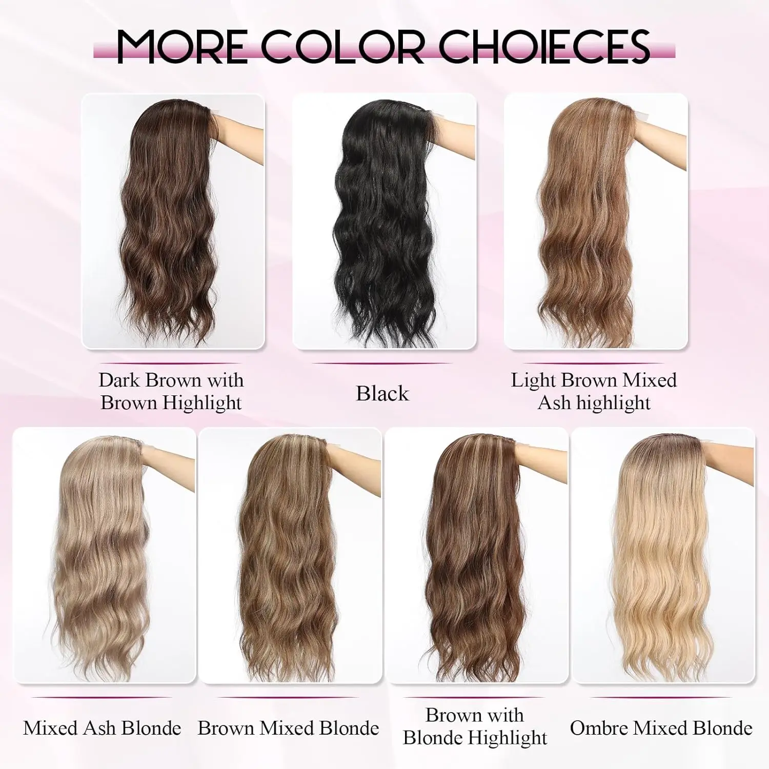 Blonde Ombre Loose Wavy Synthetic Hair Clip in Hair Toppers for Women with Thin Hair Swiss Base Hair Pieces Daily Heat Resistant