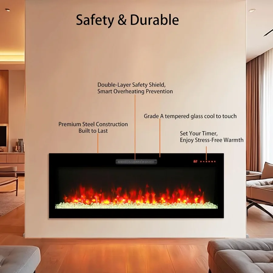 50 электрических каминов с 16 регулируемым пламенем для современной гостиной или спальни, настенная или встраиваемая установка, 1400 Вт, H