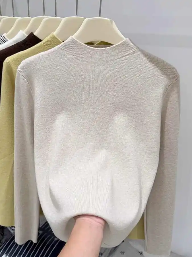 Knitted Sweater Women Pullovers New Long Sleeve Mock Neck Knit Sweater Pullover Women Tops White Sweaters Sueters De Mujer Q2909
