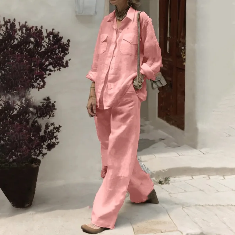 

Autumn New Foreign Trade Women's Clothing Long-sleeved Shirt Loose Pants Two-piece Set Fashionable Individual Women's Clothing