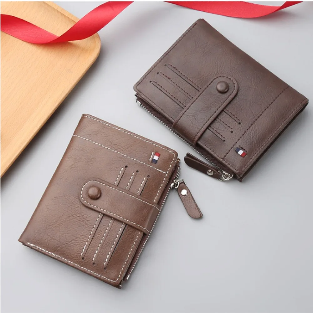 

Small Pocket Purse Men Short PU Wallet Multifunction ID Badge Holder 2 Fold Wallets PU Leather Credit Card Case