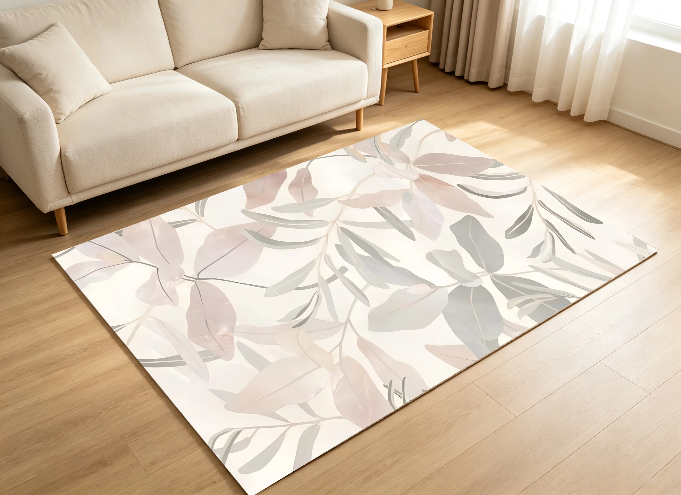 2D Large Carpet Low Saturation Pastel Branch Soft Cream Style for Living Room Bedroom