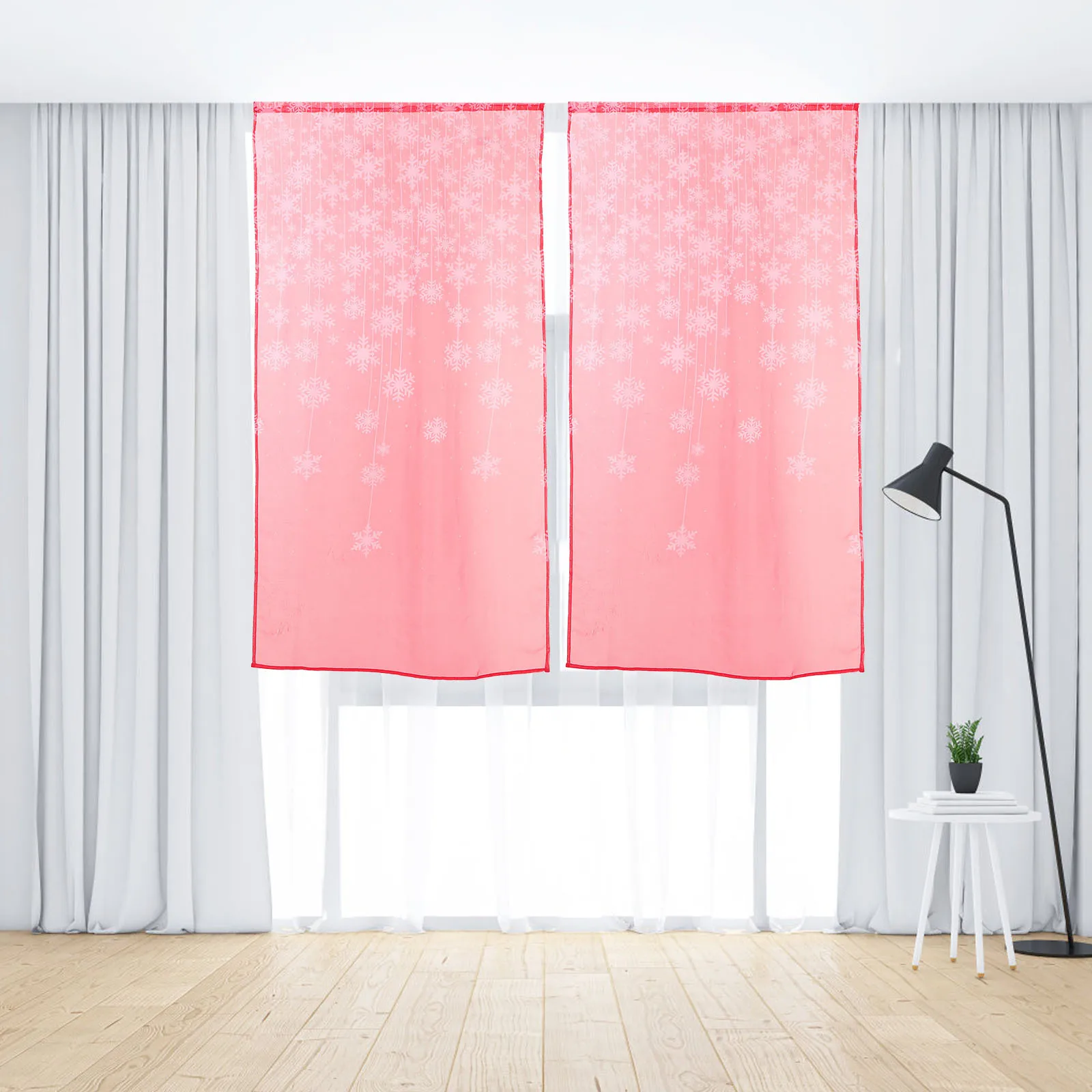 

2 Panels Red Snowflake Christmas Sheer Curtains Holiday Window Valance Festive Winter Decoration for Kitchen Living Room