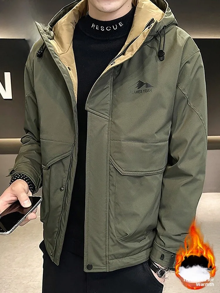 

Men's Hooded Jaet Cotton Padded Warm Trendy Autumn Winter Outerwear Zipper Closure Casual Sle Long Sve Coat