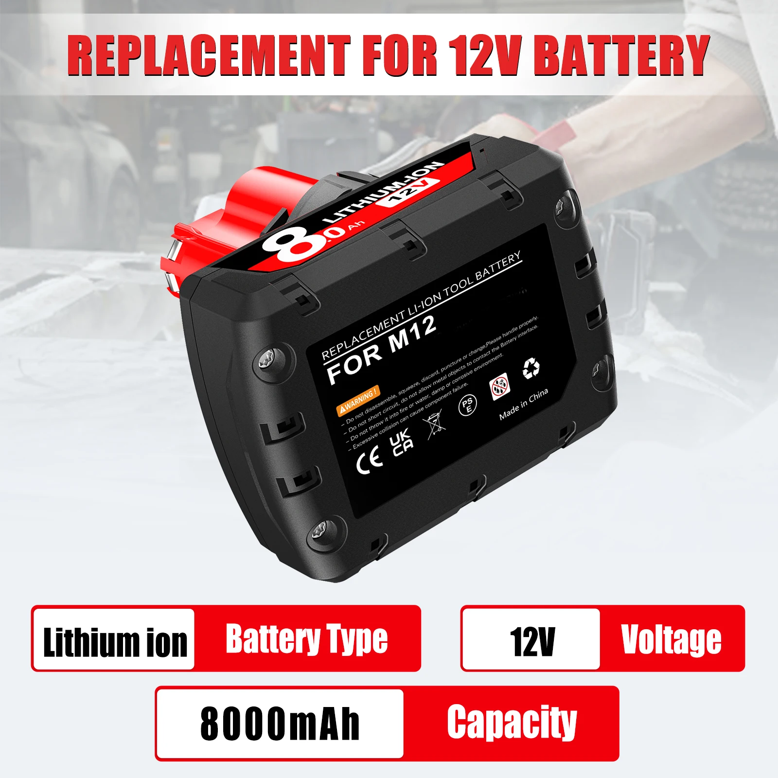 Per Milwaukee M12 Batteria 12V 7.0AH/8.0AH Batterie di ricambio per Milwaukee M12 48-11-2401 48-11-2402 48-11-2411