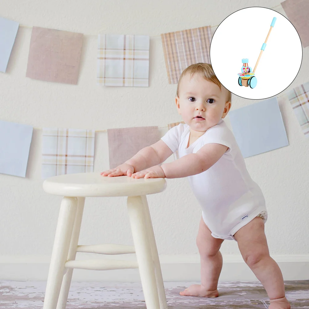 1 pièces réglable dessin animé rotation en bois enfant en bas âge chariot bébé marche apprentissage jeu éducatif couleur aléatoire chariot en bois jouet