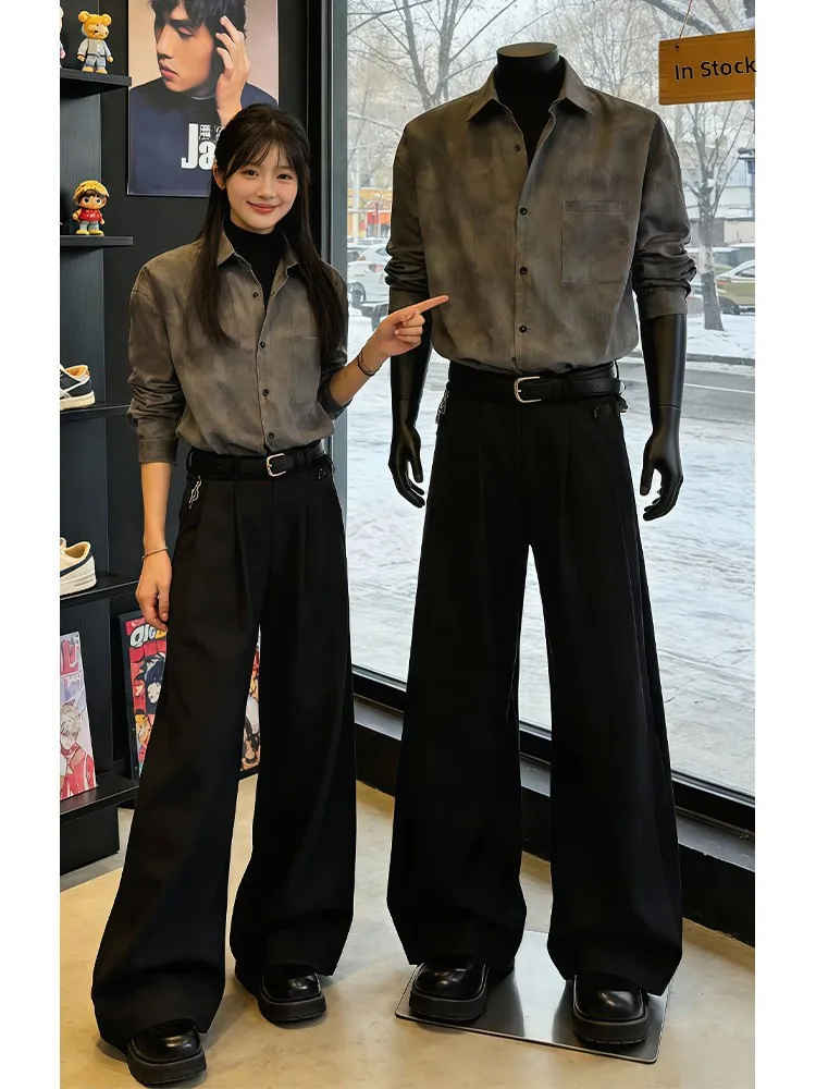 Cleanfit High Waist Wide Leg Suit Pants Men's Spring Autumn Knife  3D Pleat Straight Cut Casual Trousers Old Money Style
