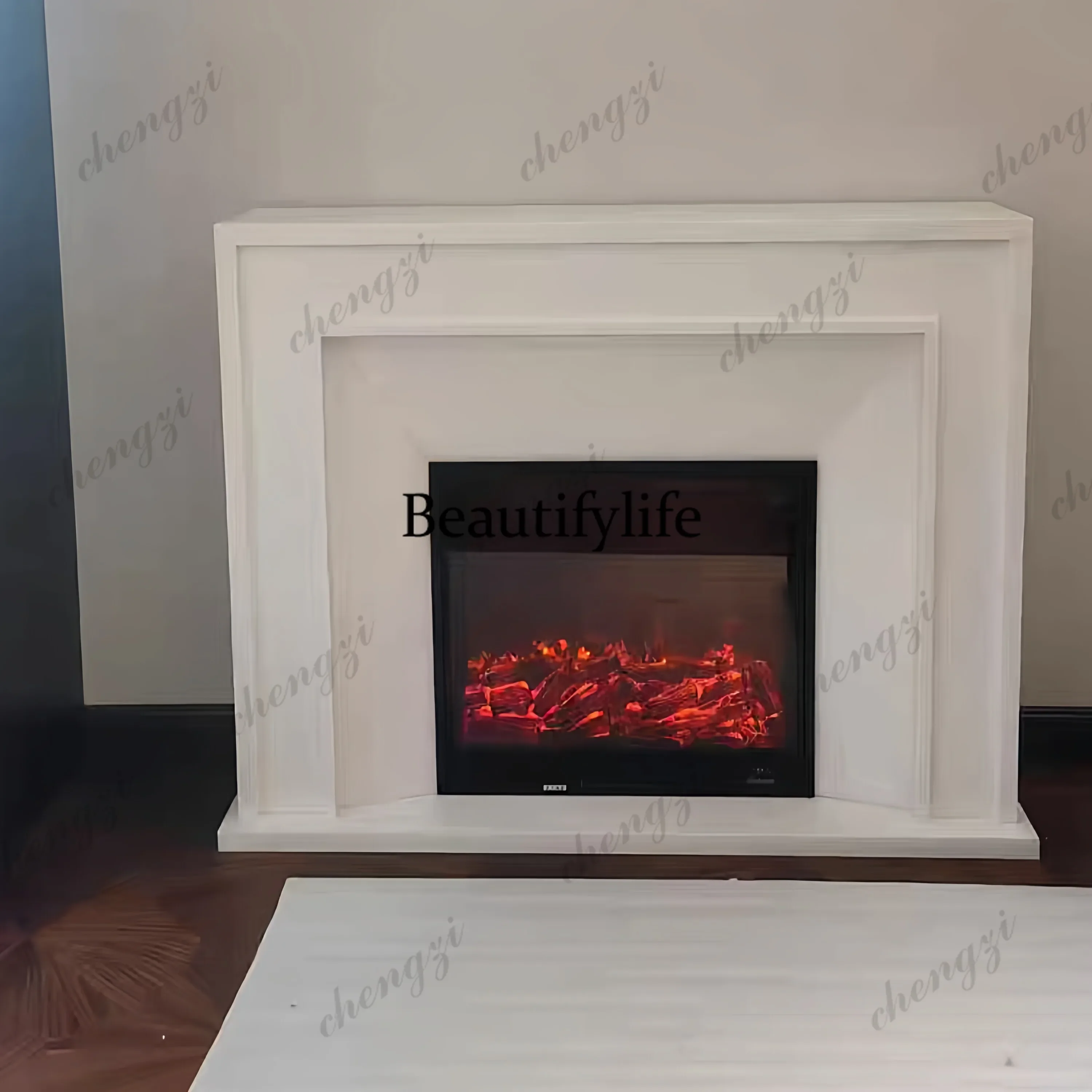 CC85 Marble fireplace French retro living room natural white cave stone fireplace rack decorative cabinet