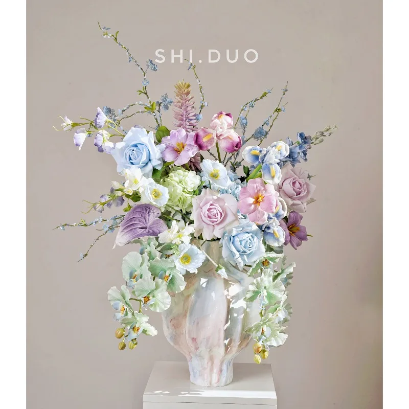 Advanced sense simulated flower ornament, feel moisturizing flower arrangement, living room and dining room entrance island plat