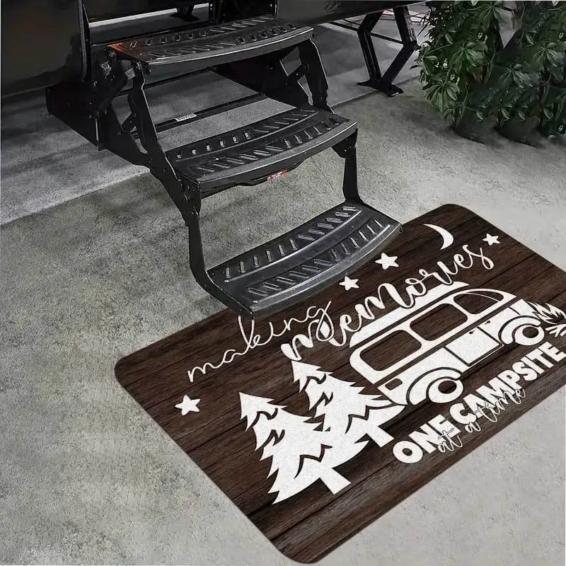 Welcome Camping Mat - Super absorbent, non-slip, machine washable rug for indoor/outdoor decor, perfect for campers and RVers
