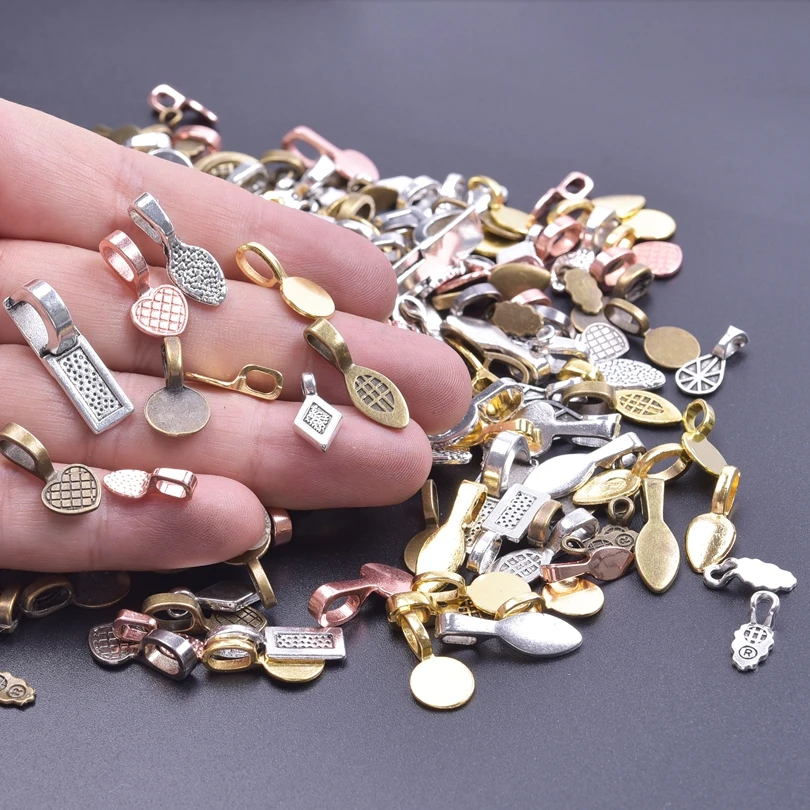 

30/50/100pcs Alloy Glue on Flat Pad Bails Rectangle Shape Pendants Base Charms Connector Hanger for Jewelry Making Accessories
