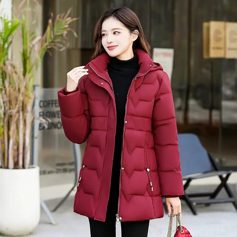 Fashion Detachable Hooded Parkas Women's Winter Down Cotton-padded Jacket Thicken Casual Slim Outerwear Female Long Coats