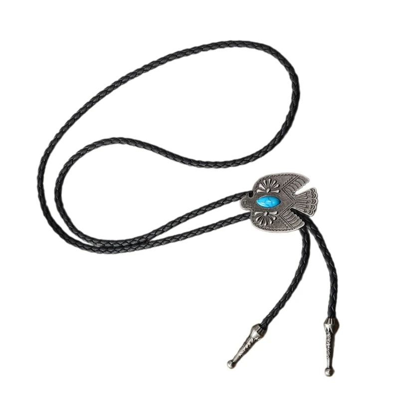 Mens Vintage American Bolo Tie Western โลหะ Eagle Bird หินคาวบอยหมวกจี้เสื้อคอเนคไทเครื่องประดับอุปกรณ์เสริม