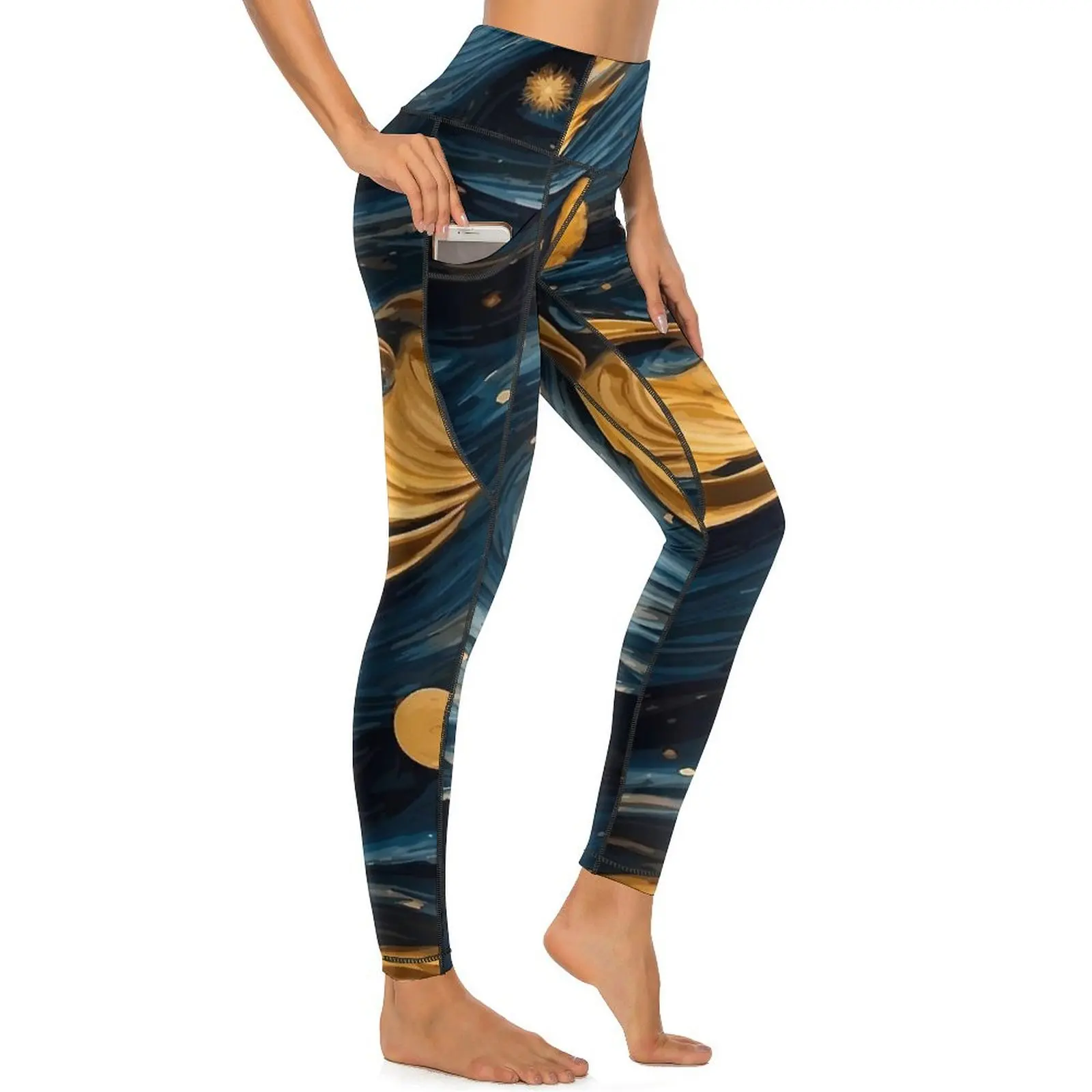 Van Gogh Art Yoga Pants Pockets  Leggings Sexy High Waist Retro Yoga Sports Tights Stretchy Pattern Fitness Running Leggins