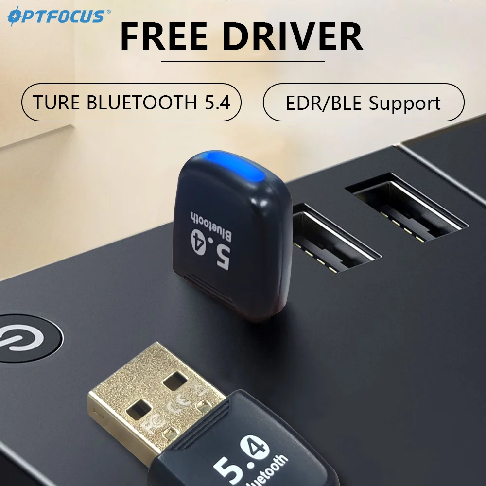 OPTFOCUS USB Bluetooth 5.4 Adapter 7 devices 20 meters Adaptador Receptor PC Dongle compatible Bluetooth 5.3 For WIN7 8 10