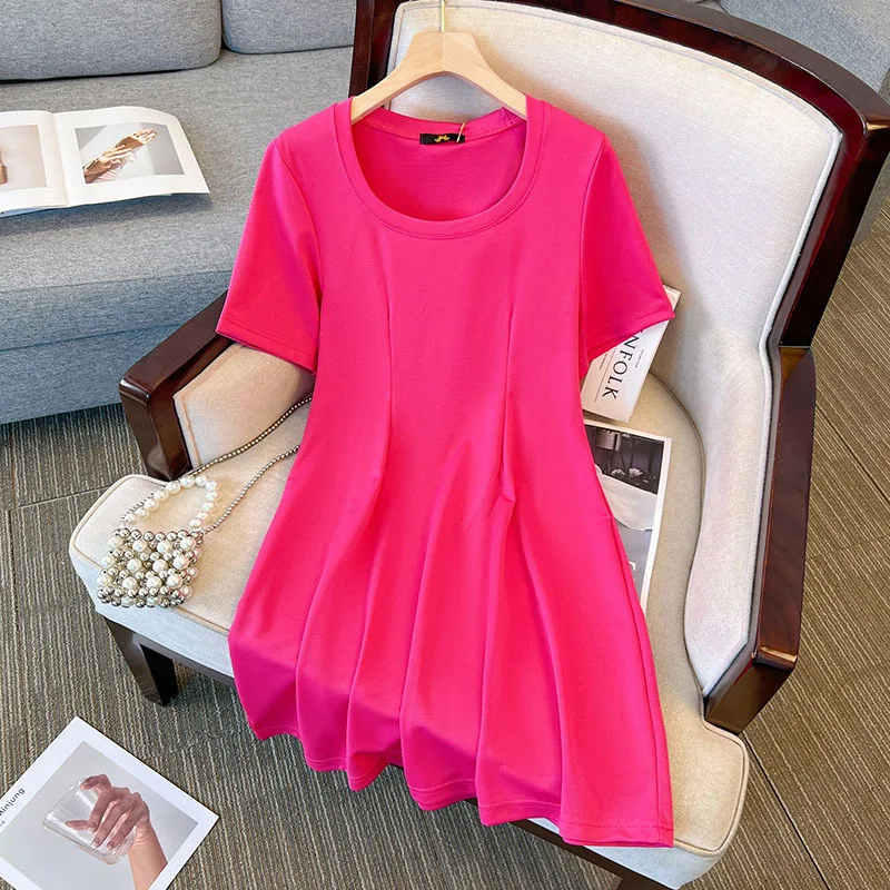 

Plus Size 150Kg Women Bust 146cm Summer Solid Loose Dress Rose Red Color 5XL 6XL 7XL 8XL 9XL 10xl