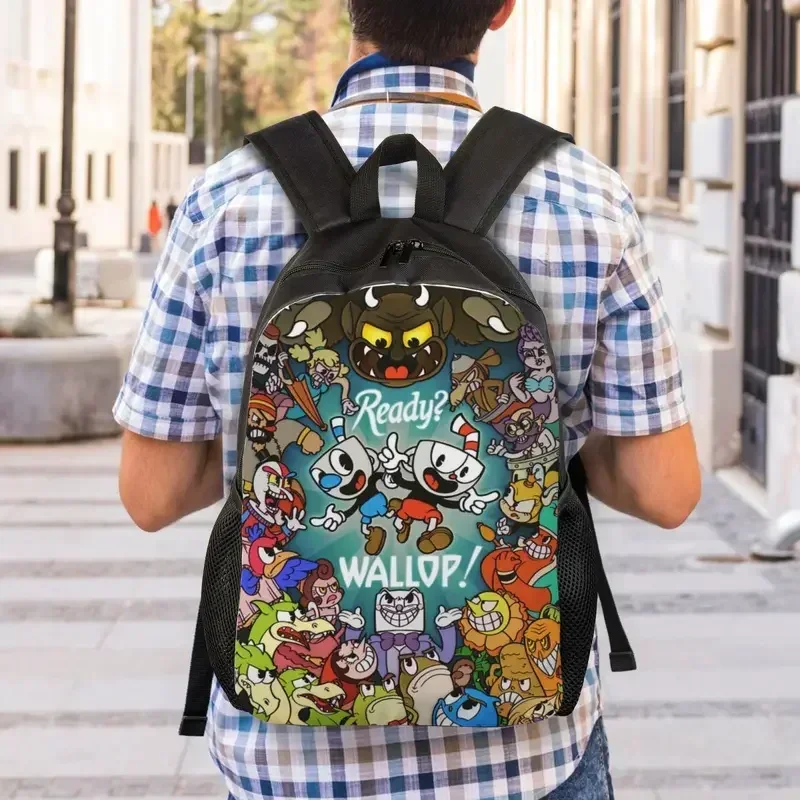 Mochila personalizada de Cuphead Mugman con dibujos animados de juego, mochila informal para hombres y mujeres para la escuela y la universidad